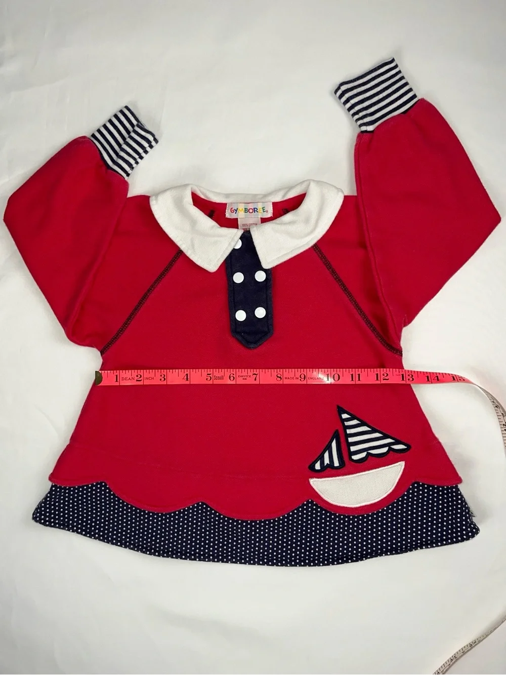 Gymboree 90s Nautical Embroidered Sailboat Rainbow Tag Polka Dot Vintage Top M